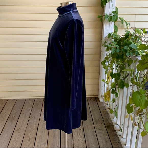 Lands End Velvet Turtleneck Dress Women’s L 14-16 Blue Pockets Long Sleeve - Picture 3 of 10